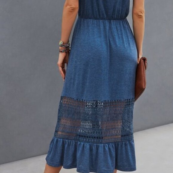 Blue Lace Buttons detail Ruffle Hem Cami Dress - Picture 5 of 5